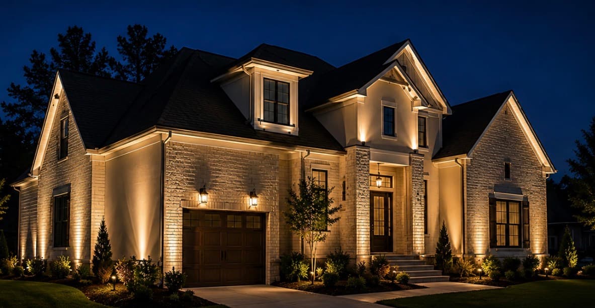 Architectural lighting accenting a home at night