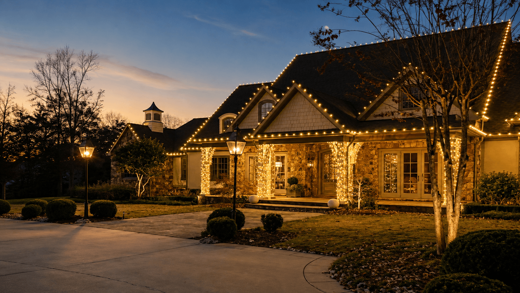Professional holiday lighting on a Chattanooga-area home